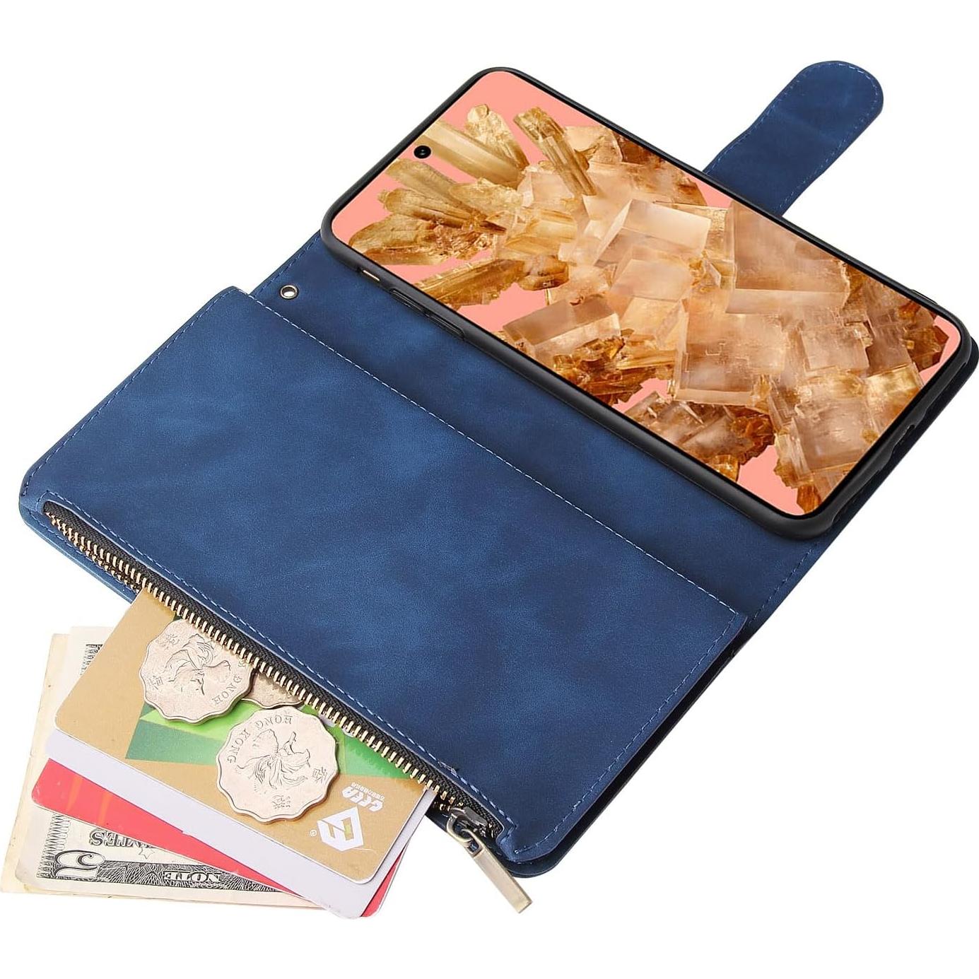 Funda de Cartera Asuwish para Google Pixel 8 Pro Azul con Protector