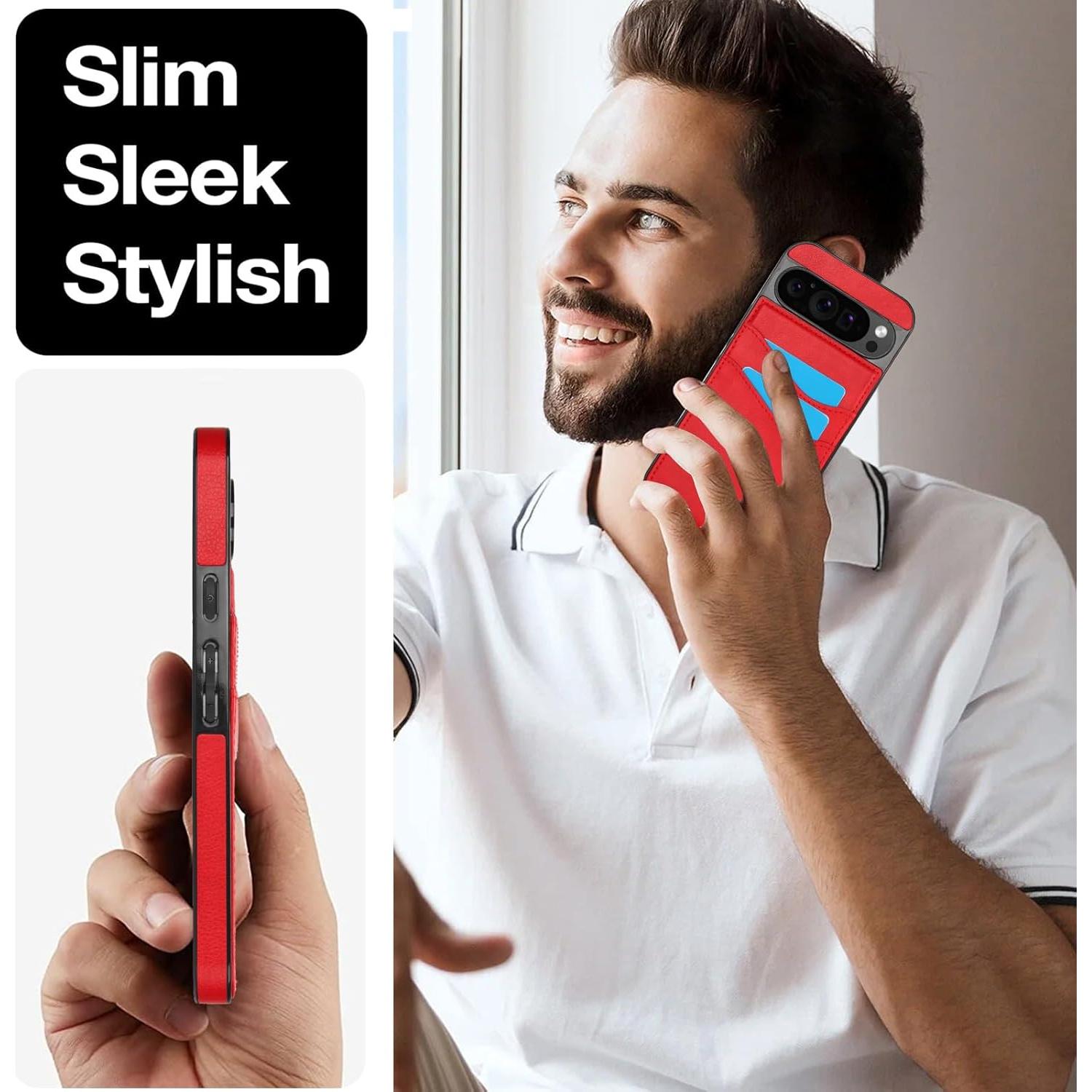 Funda billetera roja SUPWALL para Google Pixel 9 Pro XL