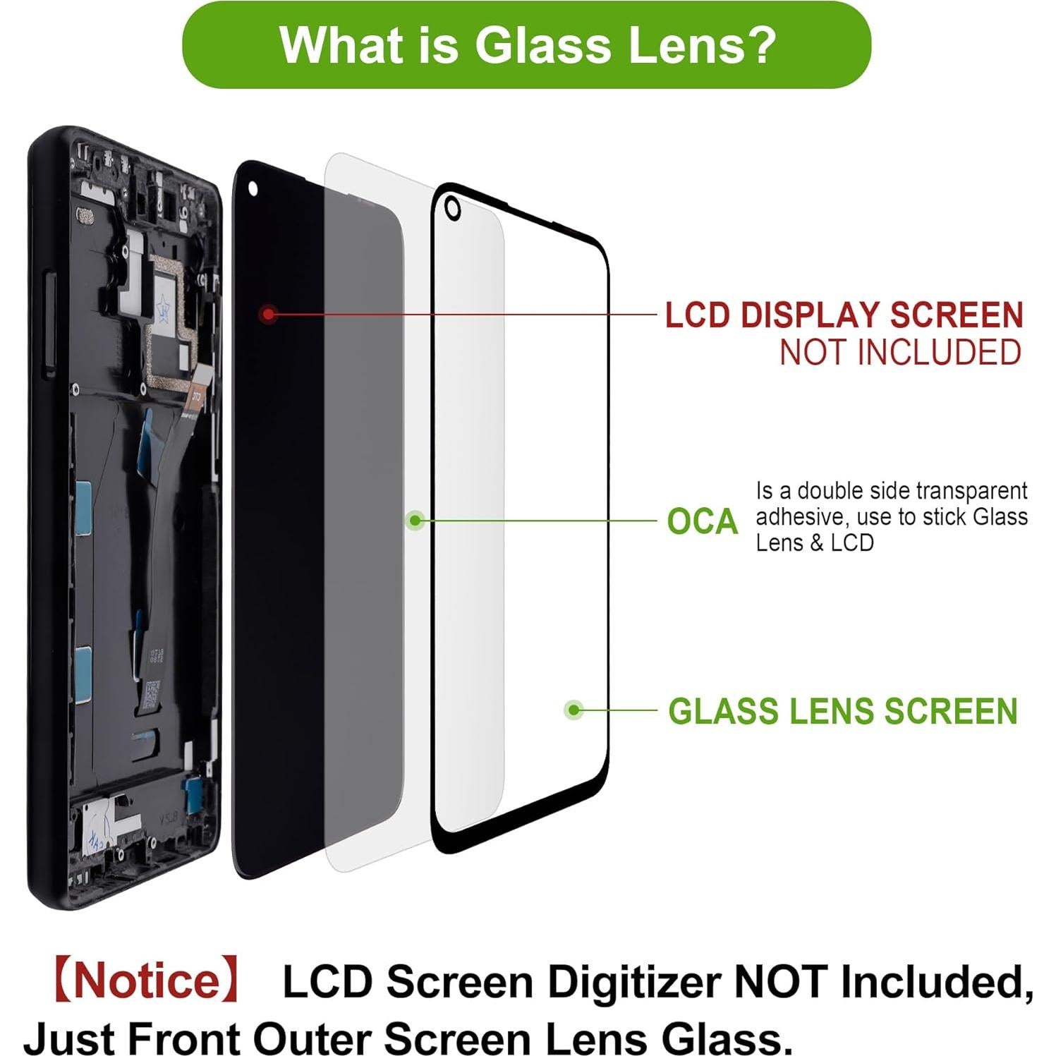 Cristal de Lente Frontal Reemplazo para Pixel 8 Pro - Kit de Herramientas