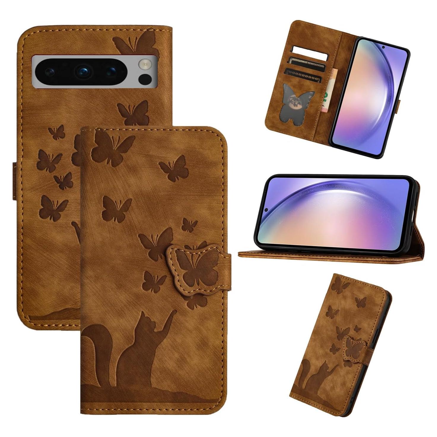 Funda Flip Google Pixel 8 Pro 6.7" PU Cuero Marrón con Soporte