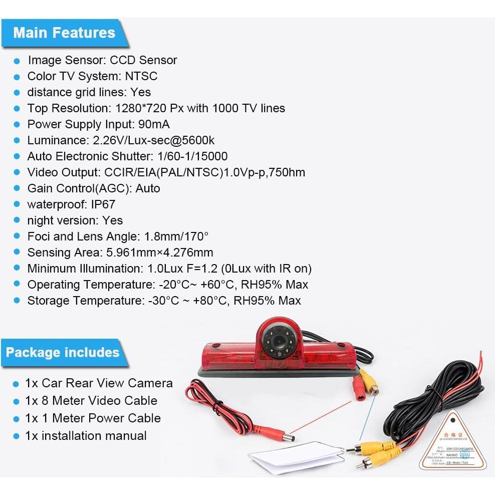 Cámara de luz de freno trasera HD 1280x720 + Monitor 7" Nissan