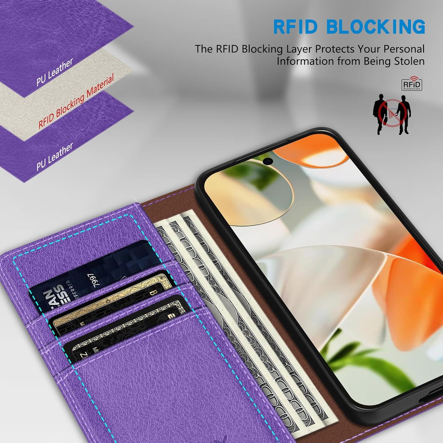 Funda Cartera ZZXX para Google Pixel 9/9 Pro 6.3" RFID Púrpura