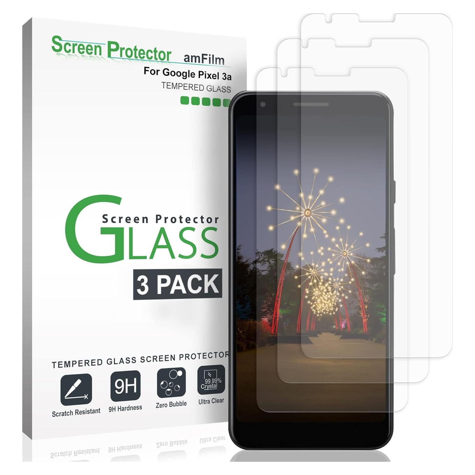 Protector de Pantalla de Vidrio Templado amFilm para Google Pixel 3a - Paquete de 3