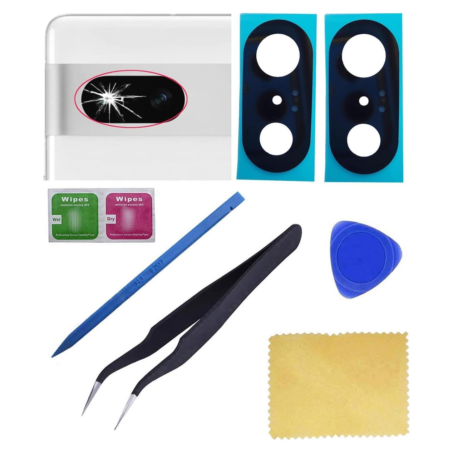 Lente de Cámara Trasera de Repuesto ubrokeifixit para Google Pixel 7 6.3" - 2 Pcs Negro