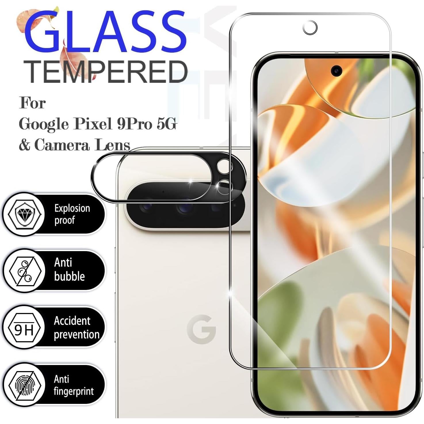 Protector de Pantalla Vidrio Templado YEBF para Pixel 9 Pro