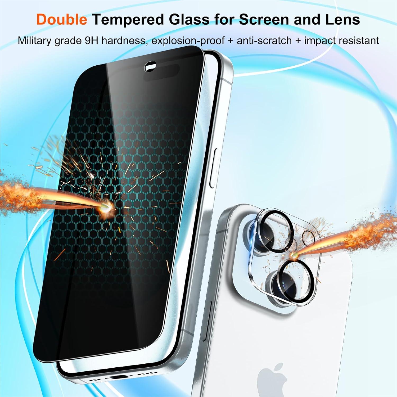 Protector de Pantalla Privada WHPXJY para iPhone 15 - 2+3 Piezas