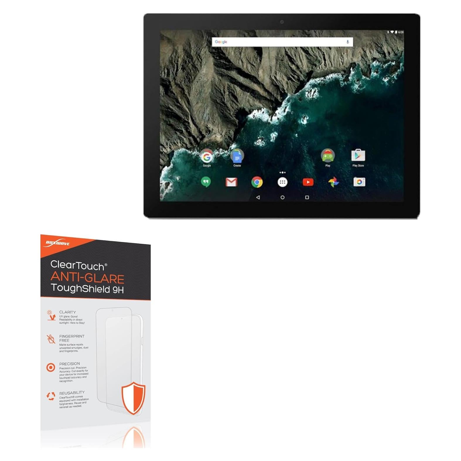 BoxWave Screen Protector Compatible with Google Pixel C - ClearTouch Anti-Glare ToughShield 9H (2-Pack), Anti-Glare 9H Tough Flexible Film Screen Protector