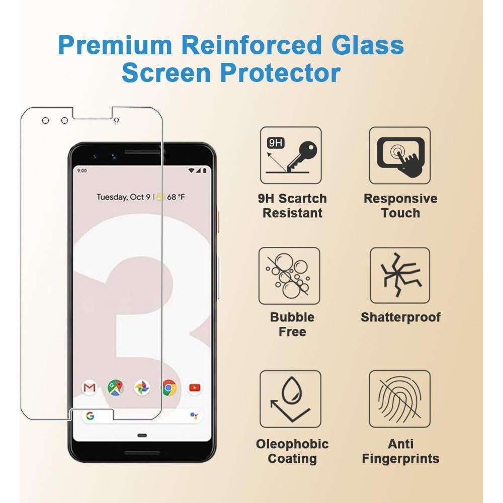 Screen Protector for Google Pixel 3 5.5 Inch(Not for Pixel 3A) Tempered Glass Screen Protector,Anti Scratch Bubble Free 9H Hardness Premium Clarity Touch Accuracy Case Friendly