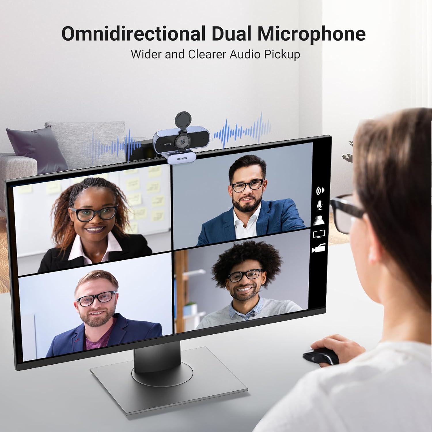 Cámara Web UGREEN 2K Full HD con Autofoco y Micrófonos