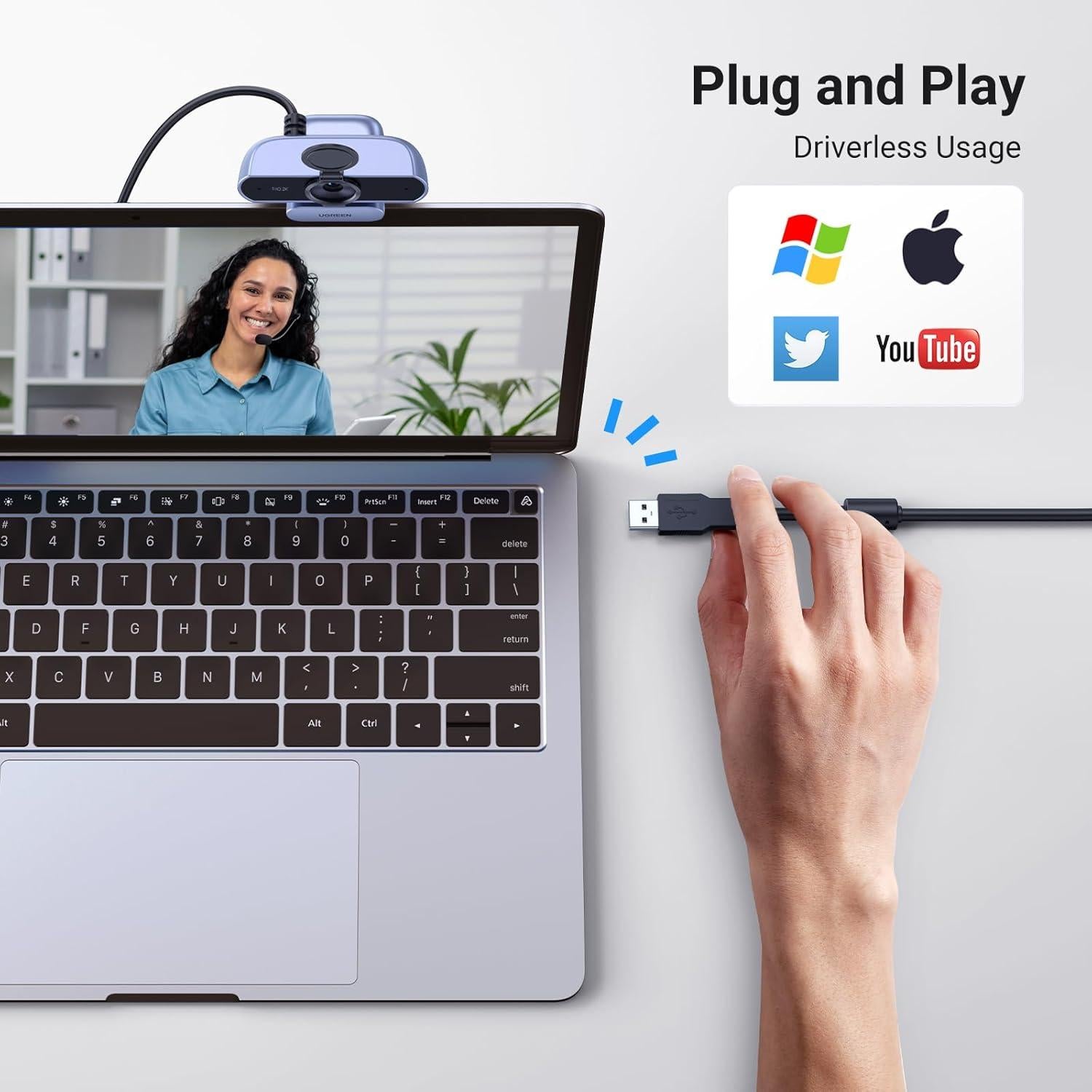 Cámara Web UGREEN 2K Full HD con Autofoco y Micrófonos