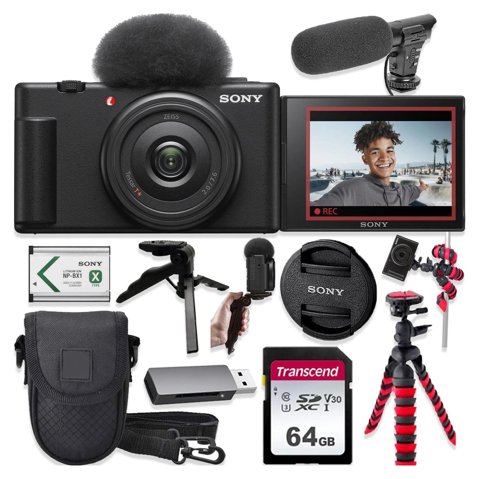 Sony ZV-1F 20.1MP 4K Video Recording Vlogging Camera (Black)+Microphone+Deluxe Accessory Bundle (Renewed)