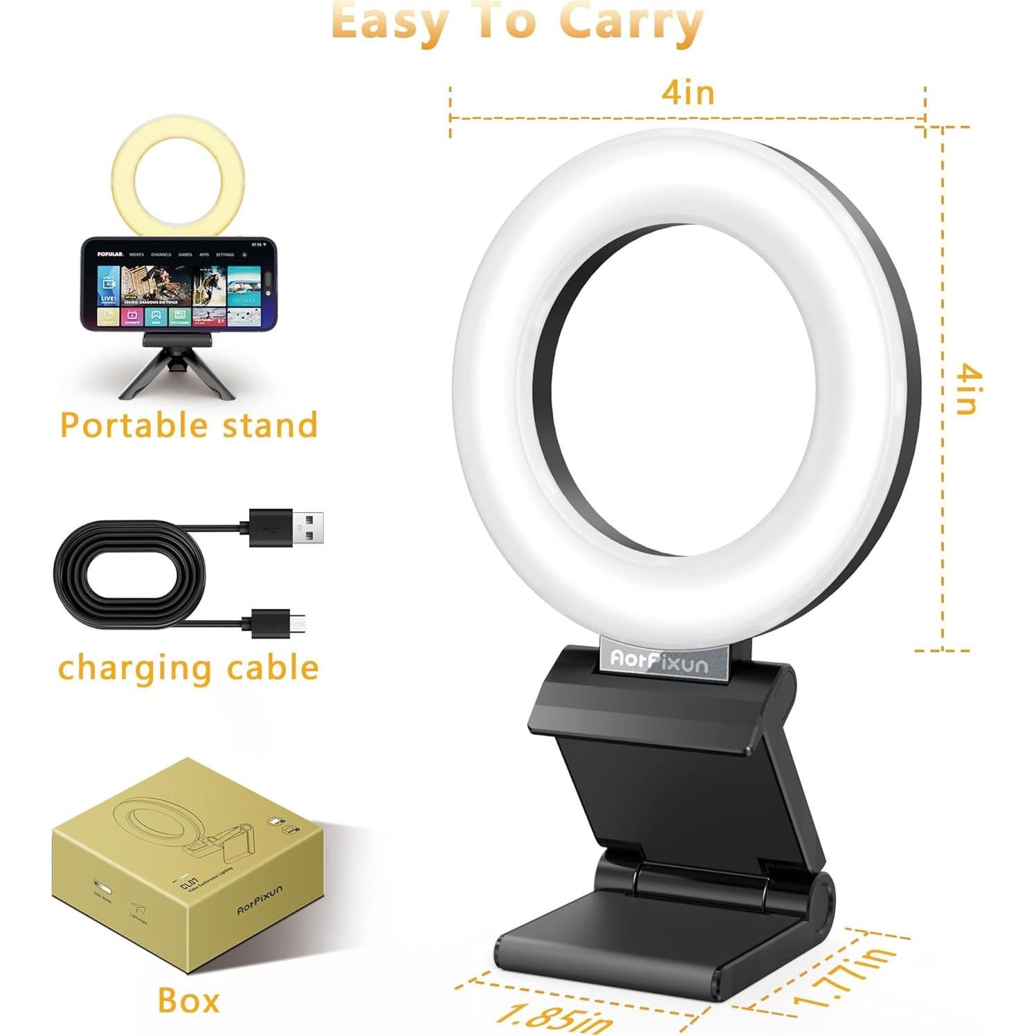 Luz de Anillo AorPixun 10cm USB 3 Modos 10 Niveles Brillo