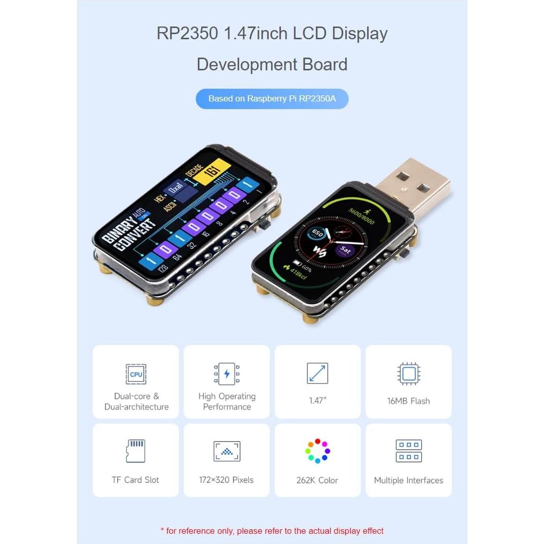 Placa de Desarrollo LCD 1.47" Waveshare RP2350A USB Tipo-A