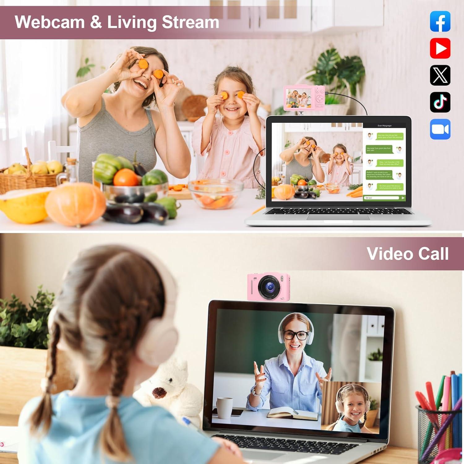 Digital Camera,Portable Compact Point and Shoot Digital Camera,Autofocus 48MP FHD Camera16X Digital Zoom, Shoot Digital Camera for Kids Teens Adult Beginner with 32GB Card,Lanyard (Pink)