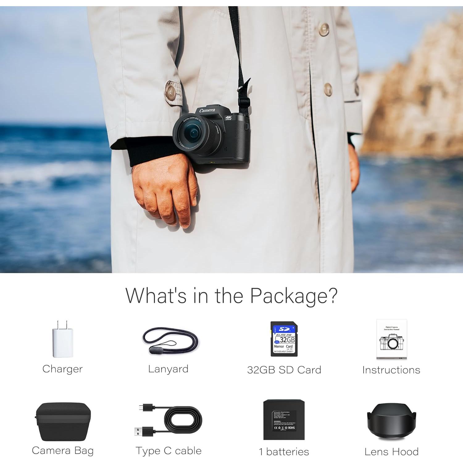 Cámara Digital Saneen 4K 64MP con Pantalla Táctil 10.16cm