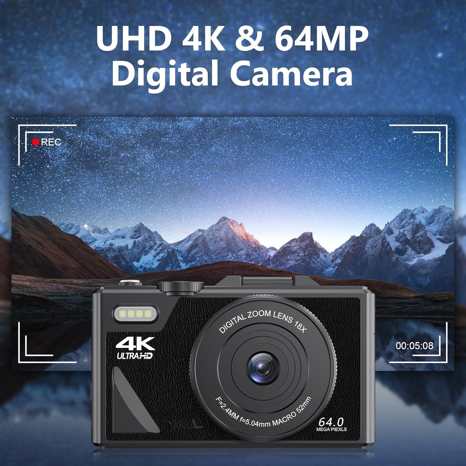 Cámara Digital 64MP Dpofirs 4K con Zoom 18X y Pantalla Plegable