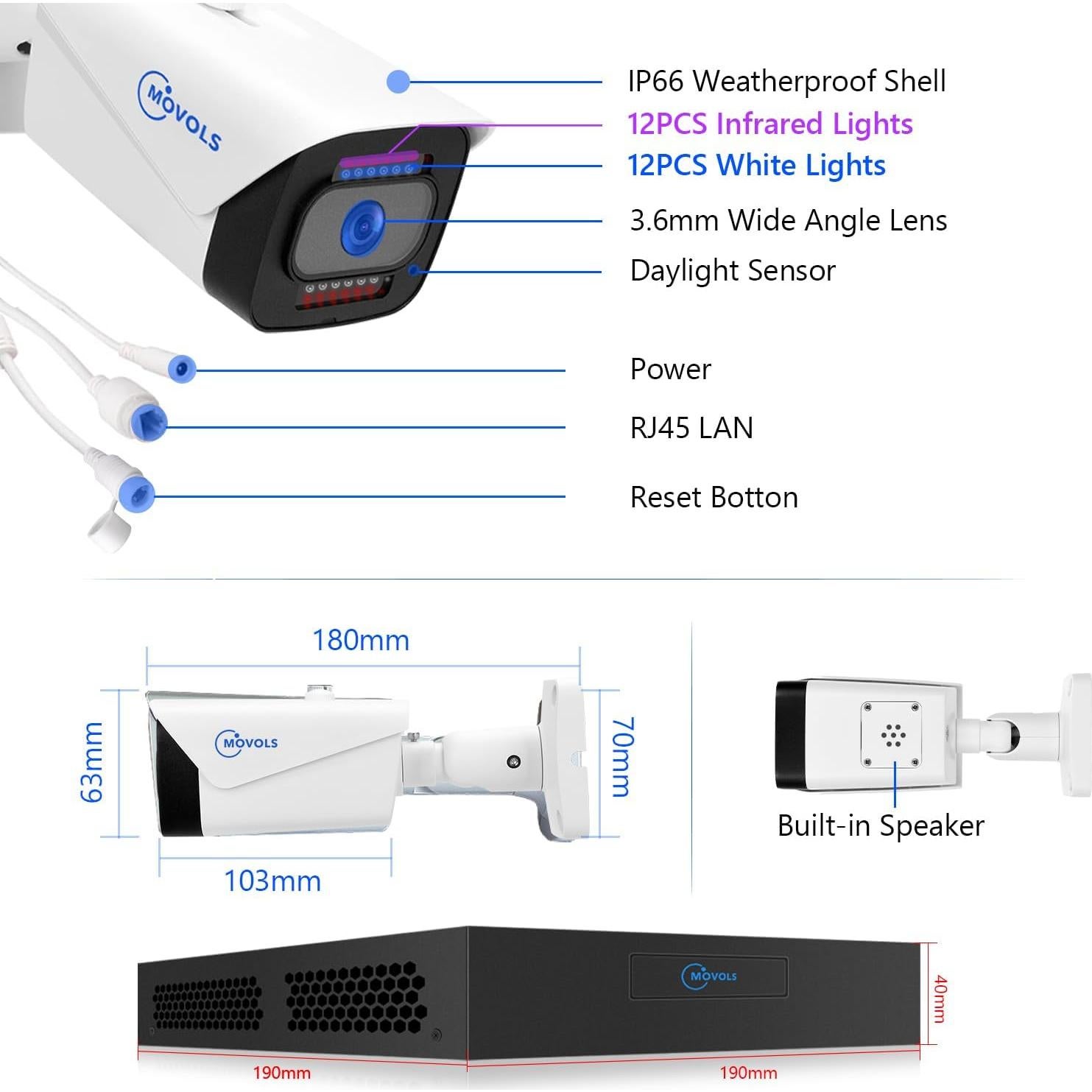 Sistema de Cámara de Seguridad Movols 4K PoE 8MP 8 Canales 3TB
