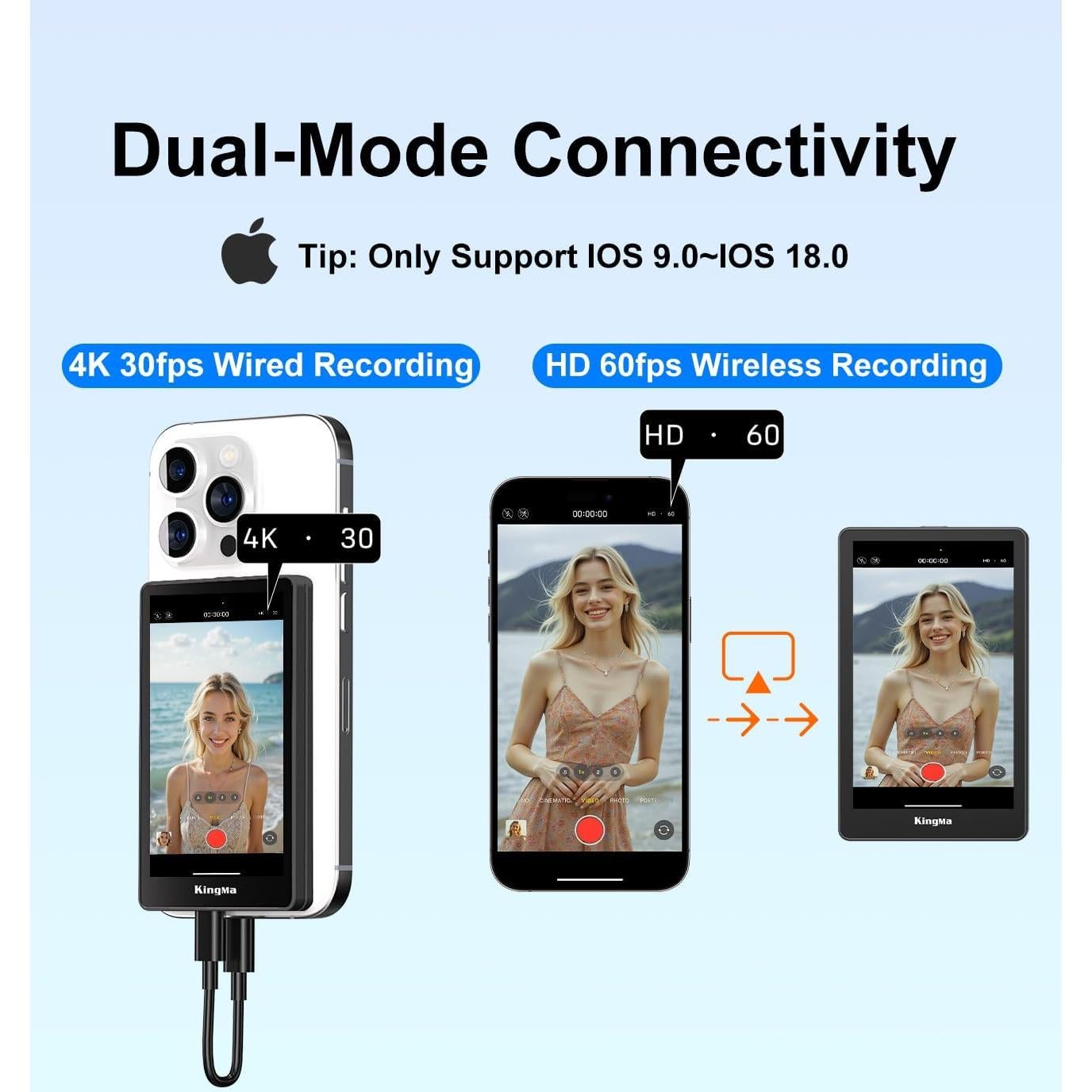 Monitor de Selfies 4K King Ma para iPhone - Montaje Magnético