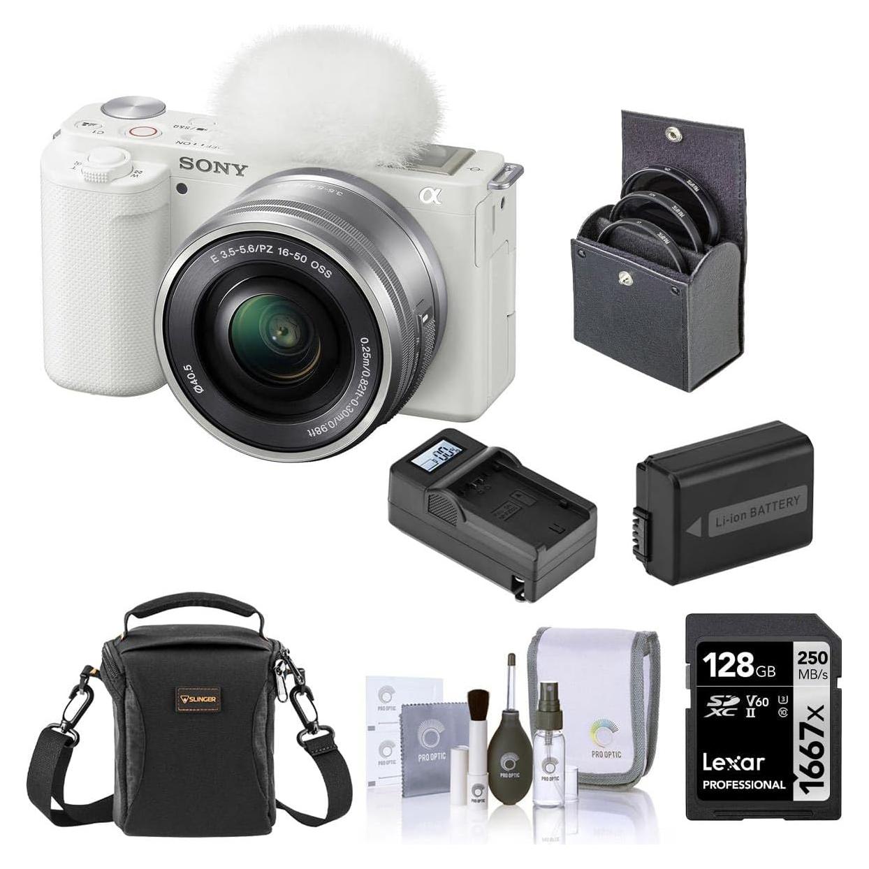 Cámara Sin Espejo Sony ZV-E10 Blanca con Lente 16-50mm y Accesorios