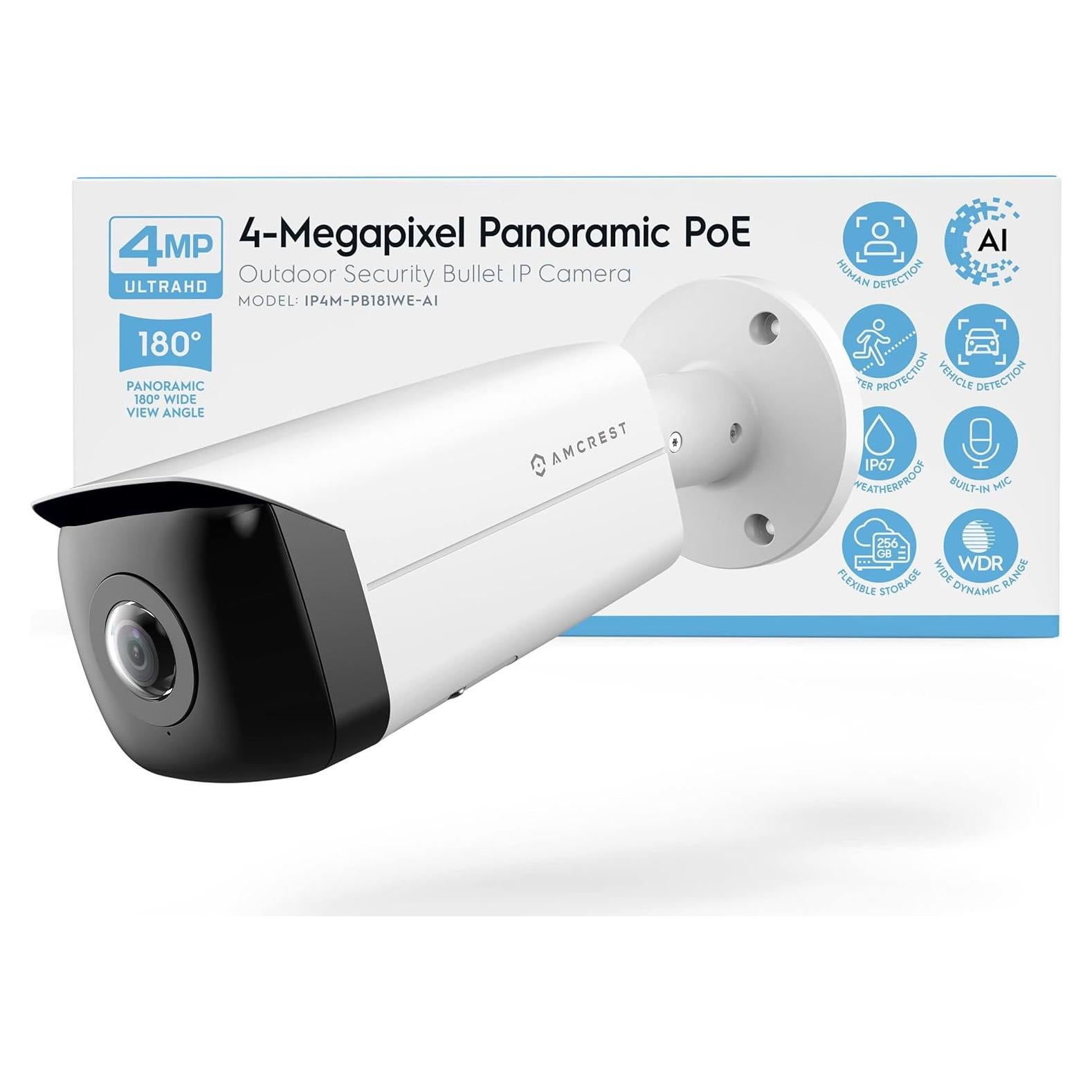 Cámara IP PoE Amcrest 4MP 180° Panorámica Blanca