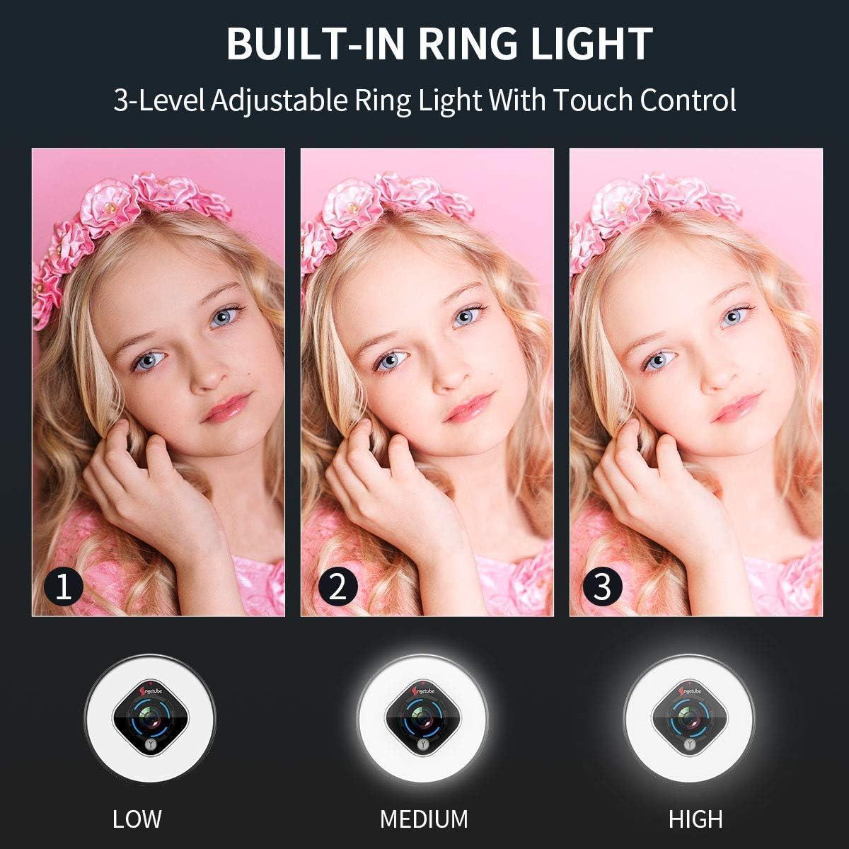 Cámara Web Angetube 962 HD 1080P con Luz de Anillo Ajustable