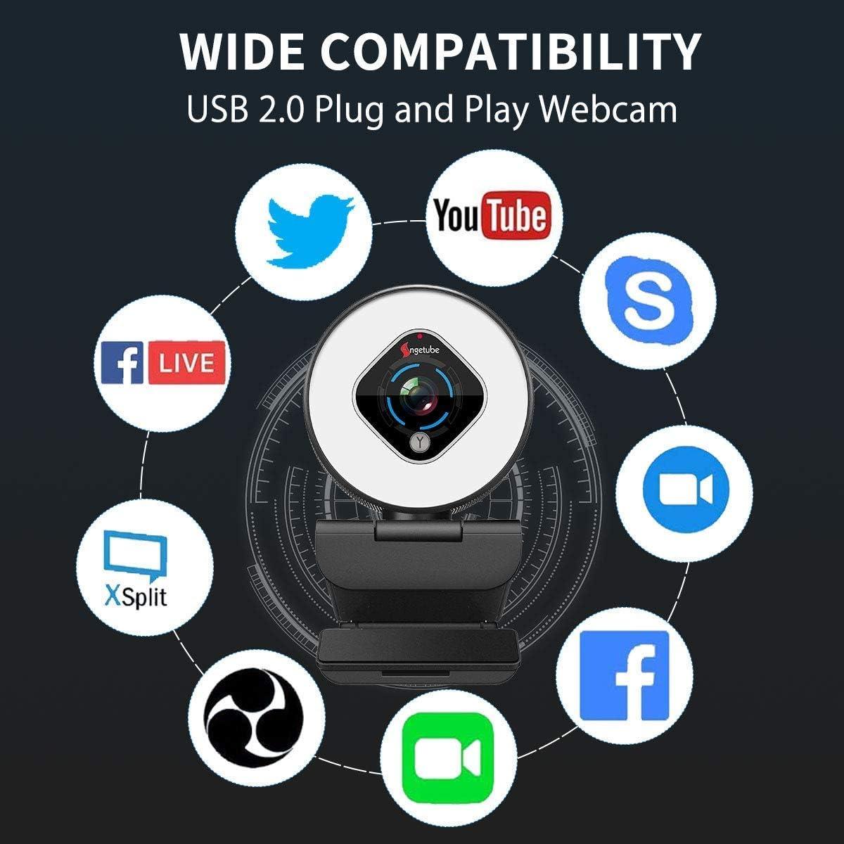 Cámara Web Angetube 962 HD 1080P con Luz de Anillo Ajustable