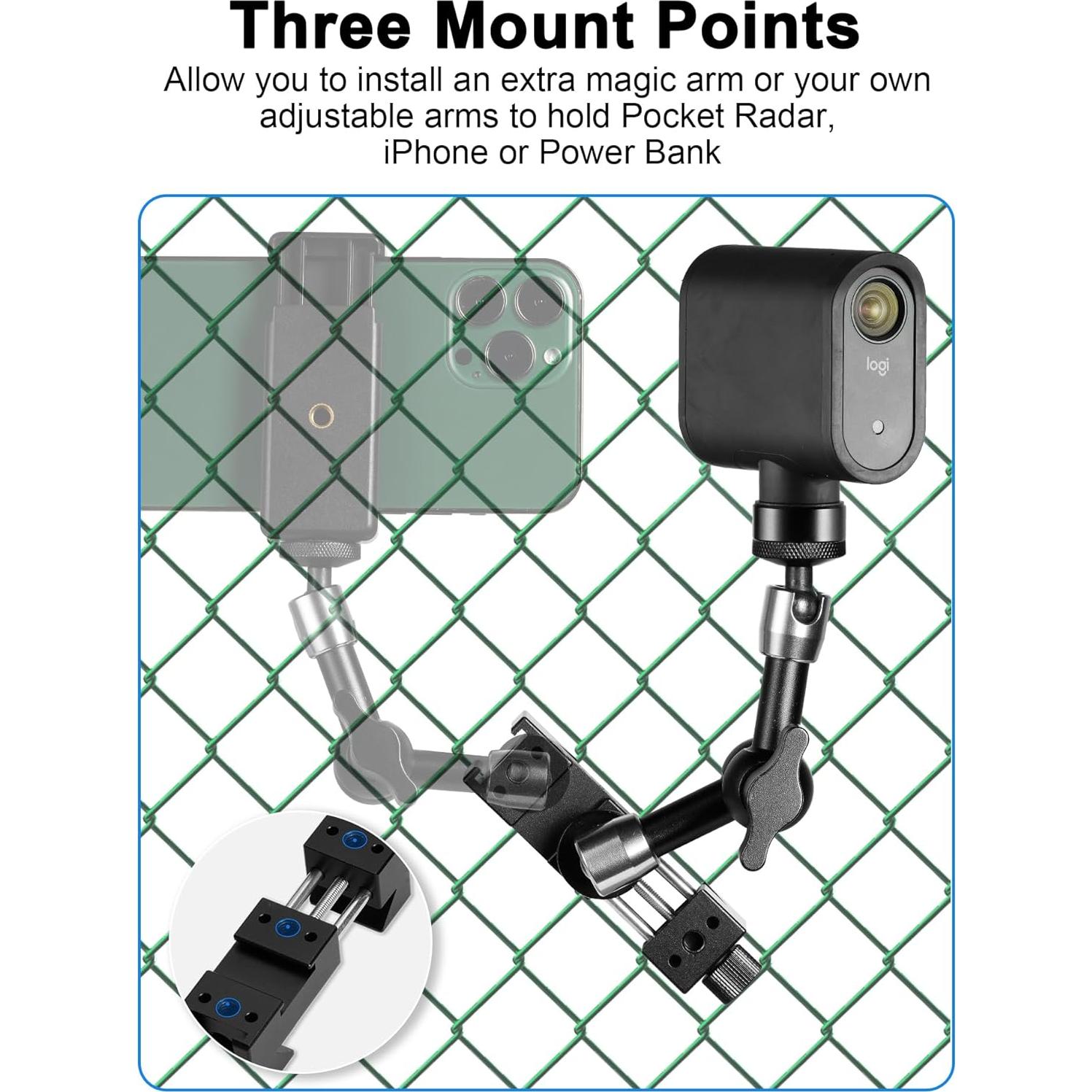 Selens Fence Mount Live Streaming Kit for Mevo Start,Gopro,Chain Link Fence Mount with Storage Bag for Gamechanger at Baseball,Softball Field