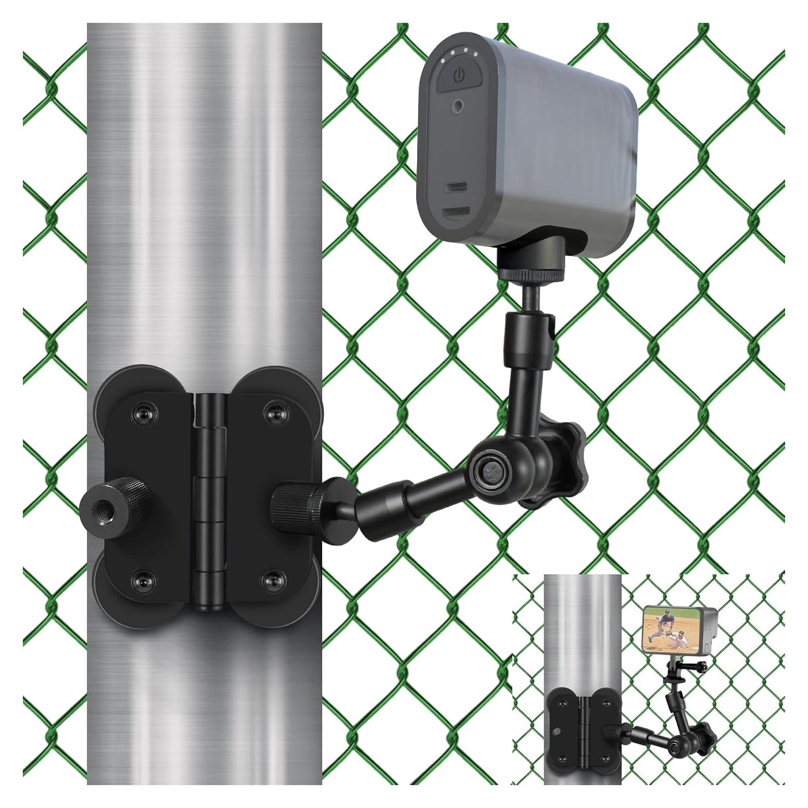 Magnetic Fields Fence Mount for Mevo Start/GoPro / Insta360 / DJI OSMO Pocket 3 / iPhone,Two 1/4" Mount Point Standing Magnetic Holder for Recording Baseball Tennis Games - Game Changer Mounting Kit