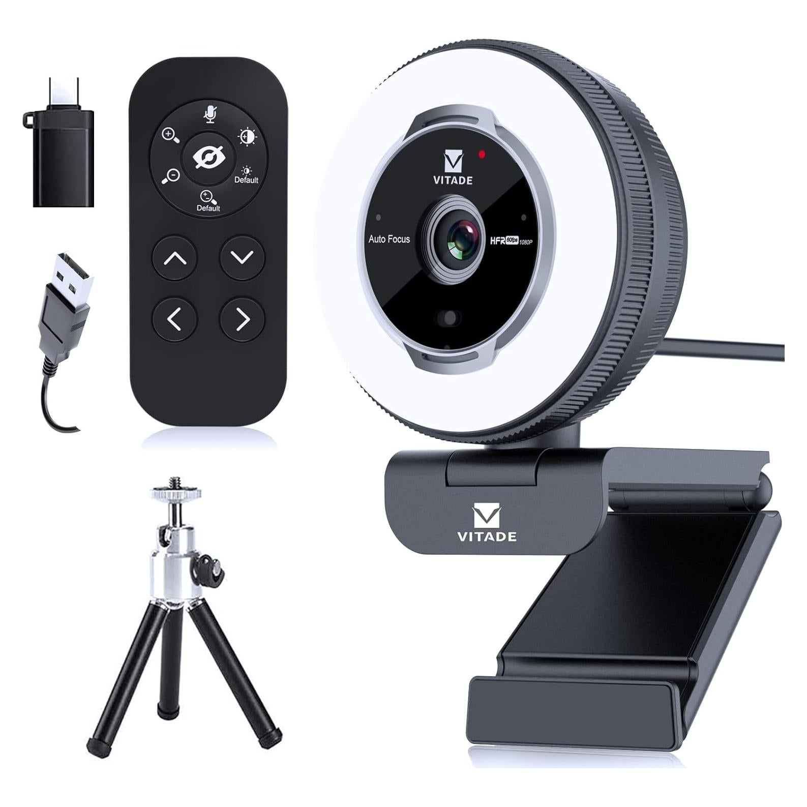Cámara Web Vitade 862Pro 1080P 60FPS con Luz Anular y Control Remoto