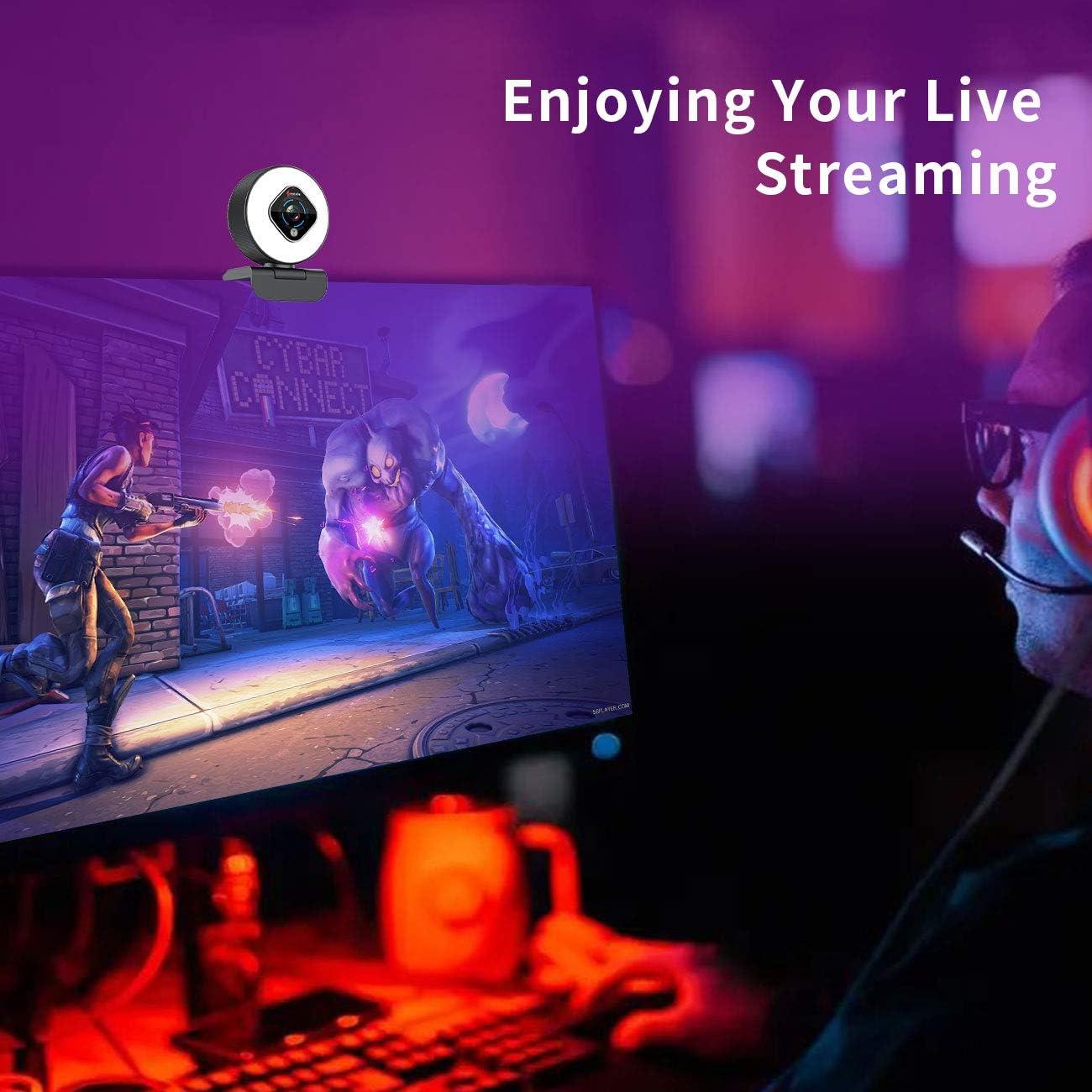 Cámara Web Angetube 962 HD 1080P con Luz de Anillo y Autofoco