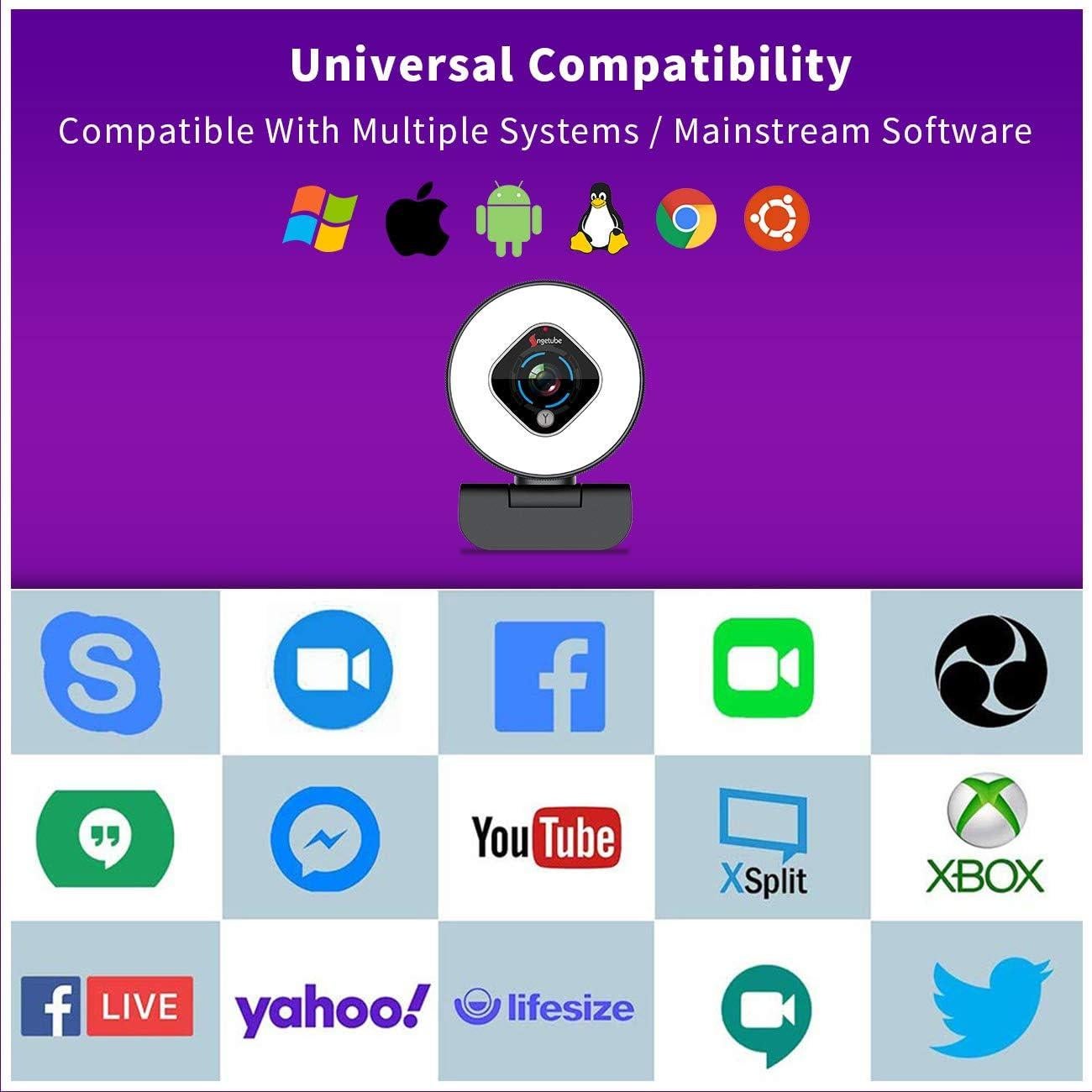 Cámara Web Angetube 962 HD 1080P con Luz de Anillo y Autofoco