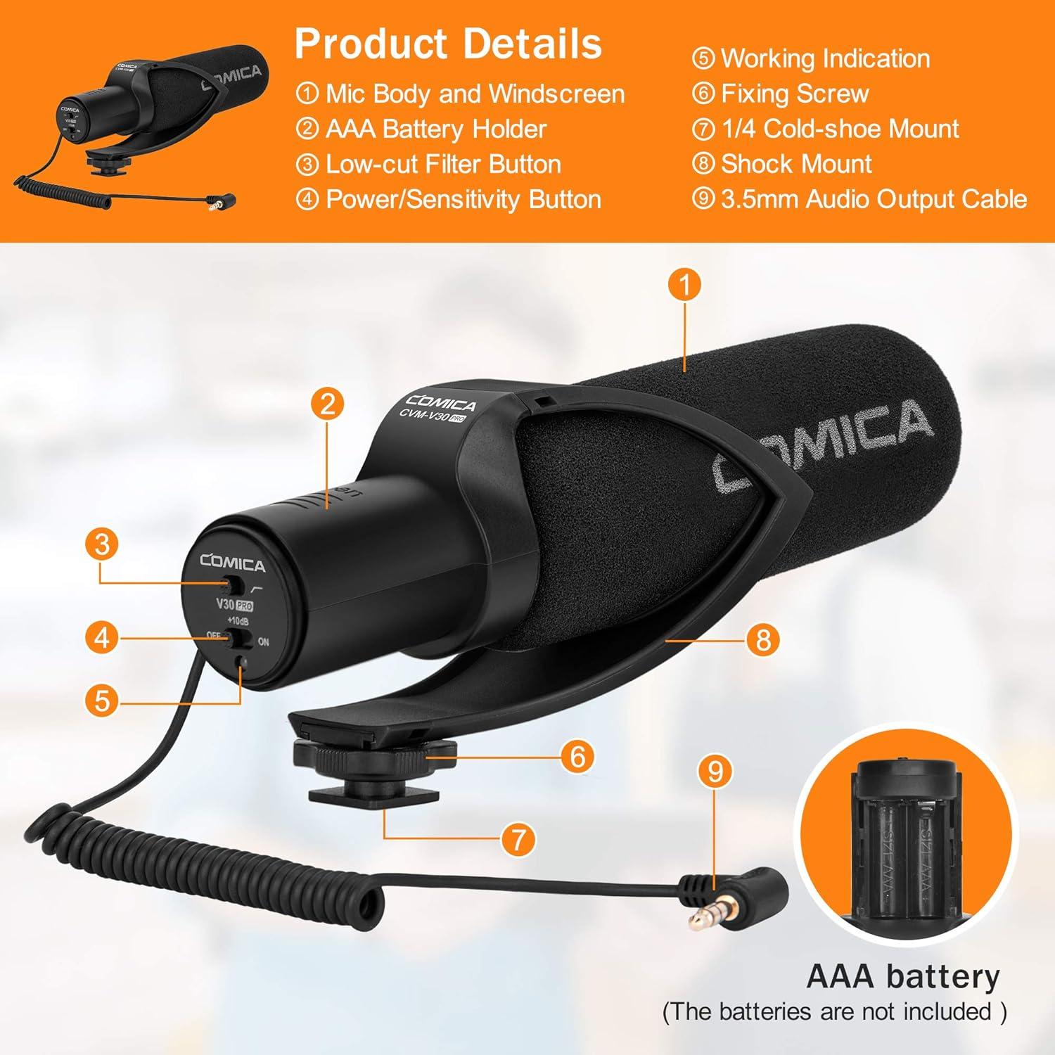 Micrófono de Cámara COMICA CVM-V30PRO Super Cardioide