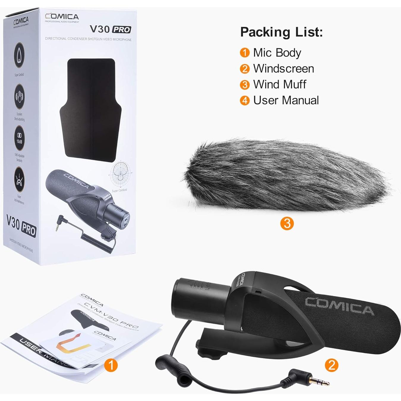 Micrófono de Cámara COMICA CVM-V30PRO Super Cardioide