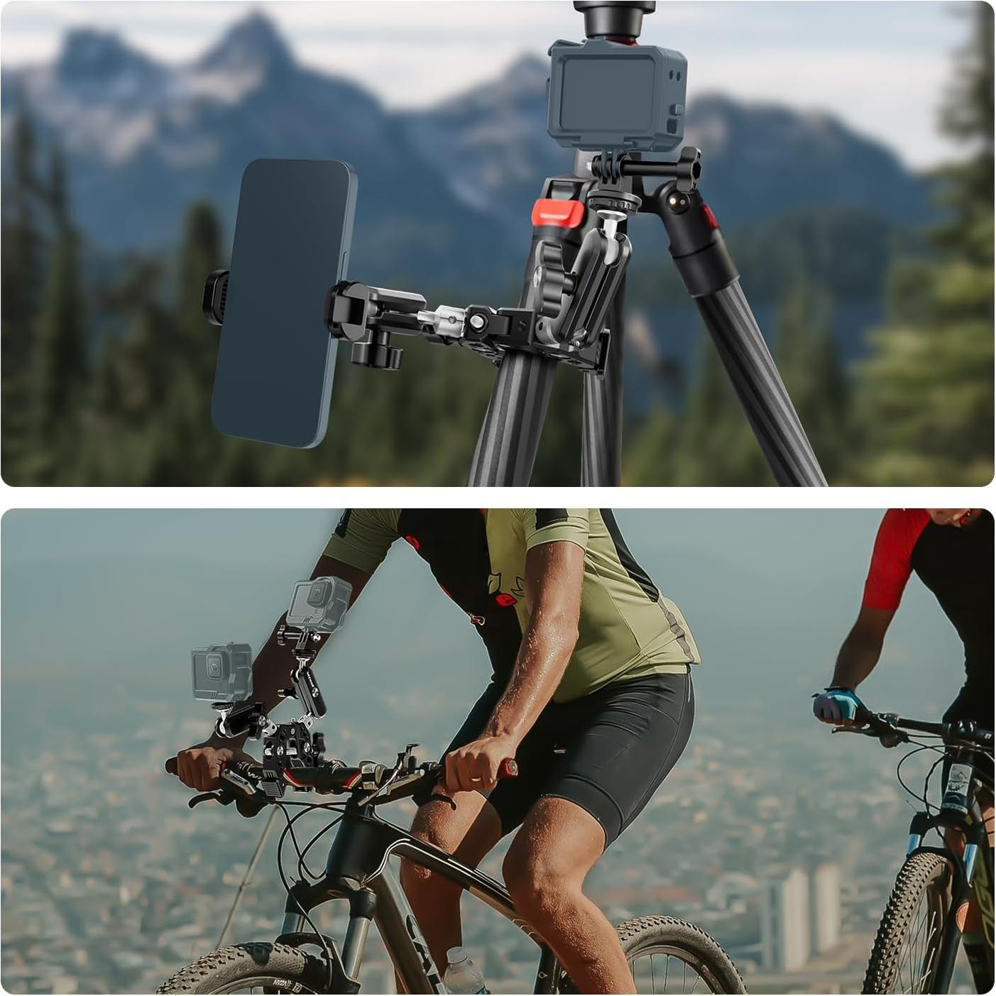 NEEWER Heavy Duty Super Clamp with Two 360° Dual Ball Head Magic Arms, 1/4" 3/8" Screw Threads, Phone & Action Camera Mount Adapter for Flat/Round Surface Compatible with GoPro DJI Insta360 DSLR