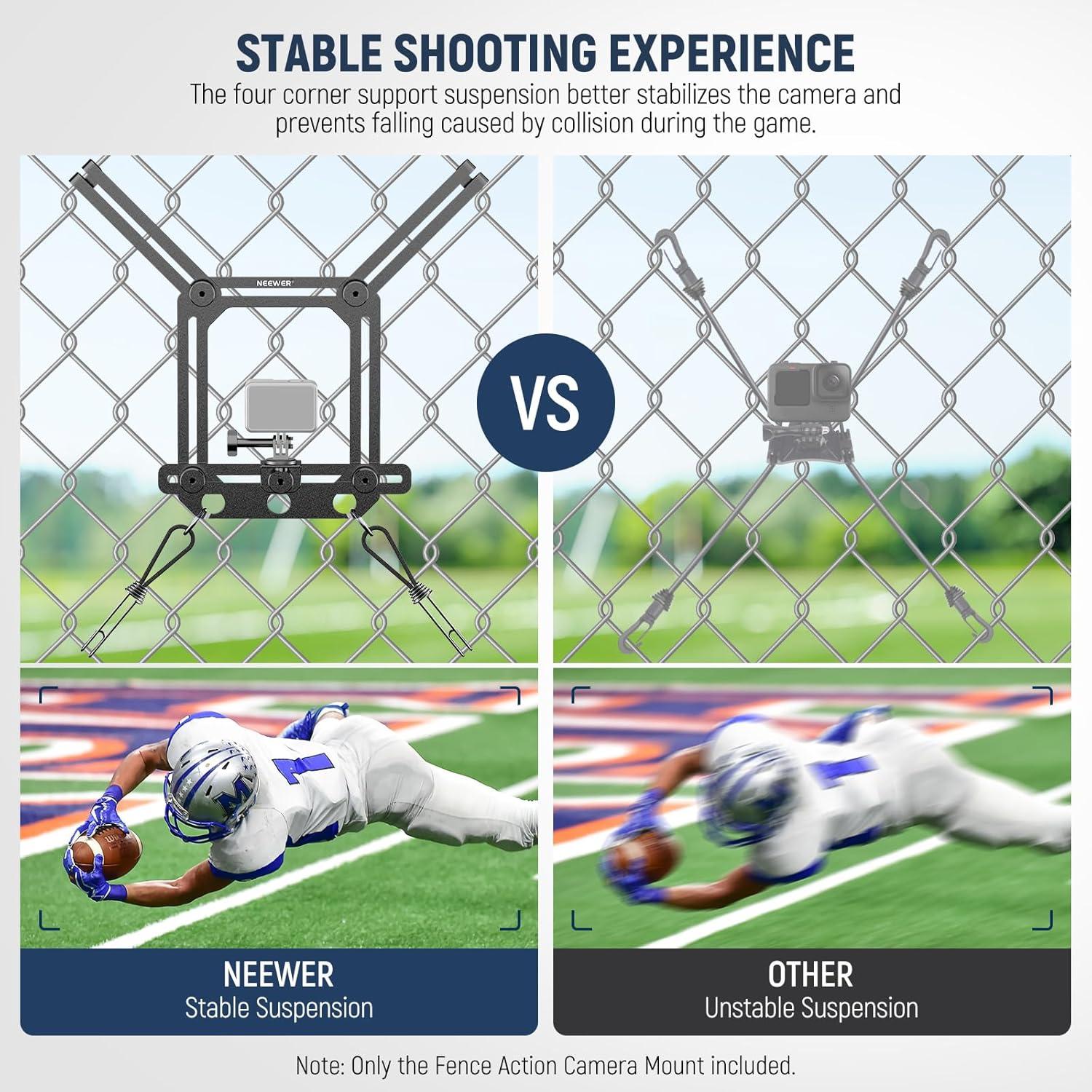 NEEWER Camera Fence Mount with 15X Magnification Lens, for Live Streaming Compatible with Gamechanger App, Metal Chain Link Fence Phone Mount Holder Compatible with Mevo Start GoPro Max 360 DJI iPhone