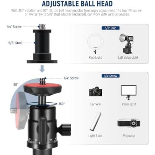 NEEWER Tabletop Projector Stand Compatible with XGIMI Nebula MEVO, 16"-35"/40-90cm Floor Camera Stand with Phone Holder & Action Camera Mount for GoPro/Projector/Webcam/Phone/LED Lights, DS006