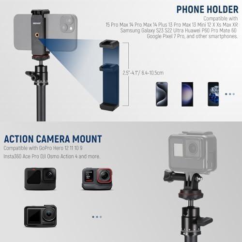 NEEWER Tabletop Projector Stand Compatible with XGIMI Nebula MEVO, 16"-35"/40-90cm Floor Camera Stand with Phone Holder & Action Camera Mount for GoPro/Projector/Webcam/Phone/LED Lights, DS006