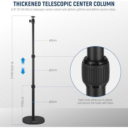 NEEWER Tabletop Projector Stand Compatible with XGIMI Nebula MEVO, 16"-35"/40-90cm Floor Camera Stand with Phone Holder & Action Camera Mount for GoPro/Projector/Webcam/Phone/LED Lights, DS006