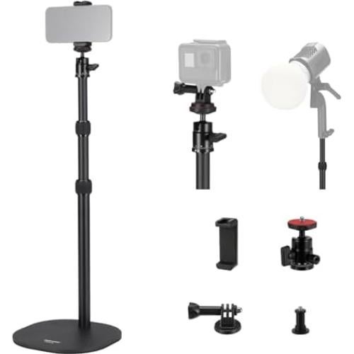 NEEWER Tabletop Projector Stand Compatible with XGIMI Nebula MEVO, 16"-35"/40-90cm Floor Camera Stand with Phone Holder & Action Camera Mount for GoPro/Projector/Webcam/Phone/LED Lights, DS006