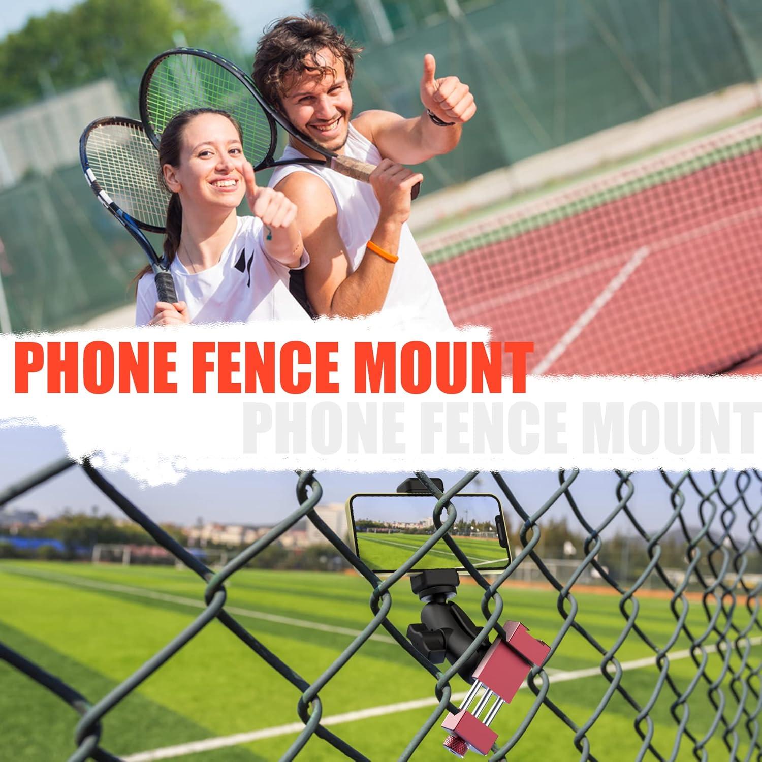Smartphone Fence Mount for Tennis & Pickleball Training, Adjustable Retractable, 360 Swivel, Compatible with iPhone, Android, Mevo Start, AKASO EK7000, Digital Camera