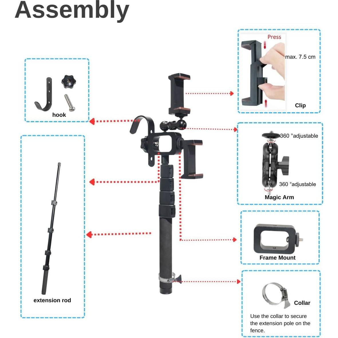 Montaje de Cerca Fotoleey para Teléfono y Cámara - Soporte Extensible 1m