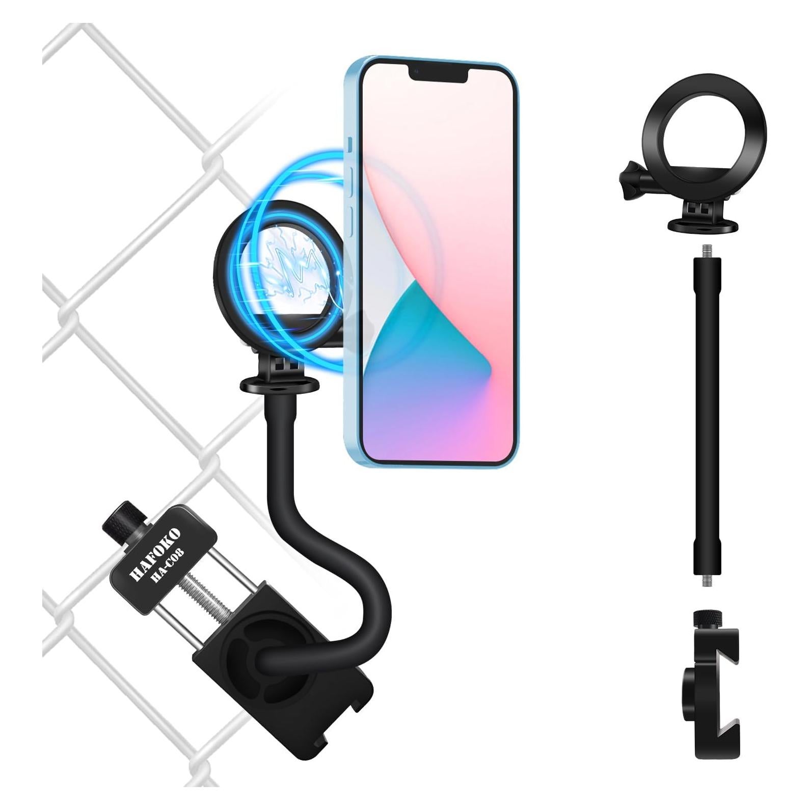 C08 Fence Mount+Magnetic Phone Adapter for iPhone Fence Mount for GoPro/Mevo Start Fence Clamp for DJI Action/Insta 360 Game Changing Kit for Baseball Softball Tennis Picklebal Training Recording
