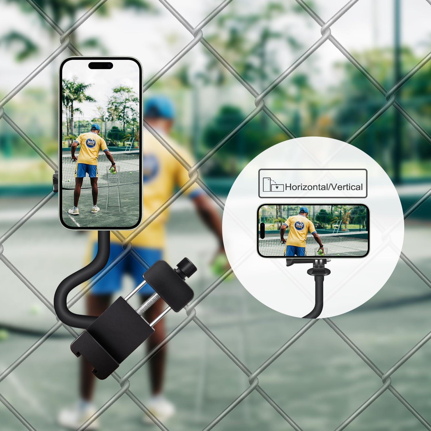 C08 Fence Mount+Magnetic Phone Adapter for iPhone Fence Mount for GoPro/Mevo Start Fence Clamp for DJI Action/Insta 360 Game Changing Kit for Baseball Softball Tennis Picklebal Training Recording