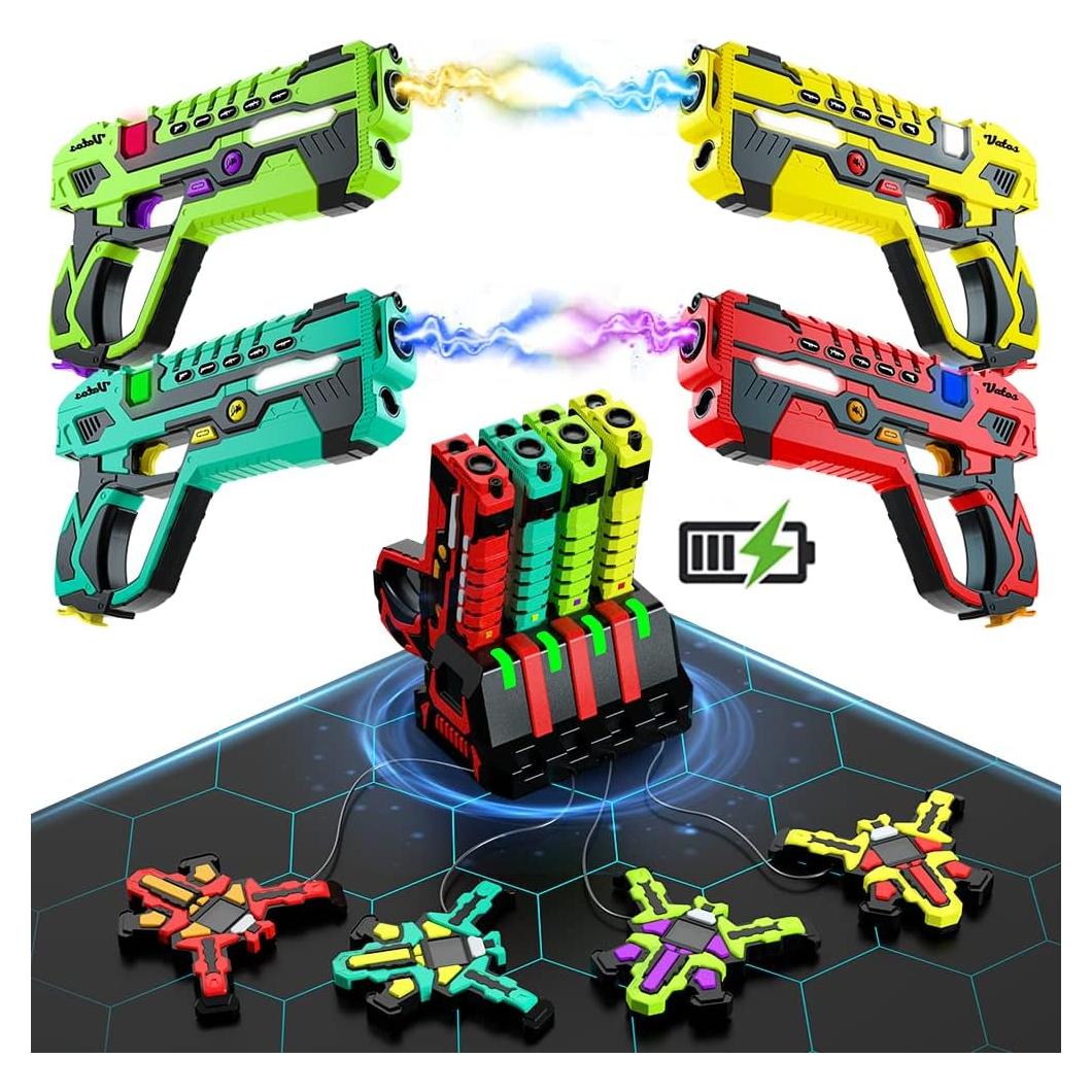 Conjunto de 4 Pistolas Láser Recargables VATOS con Chalecos