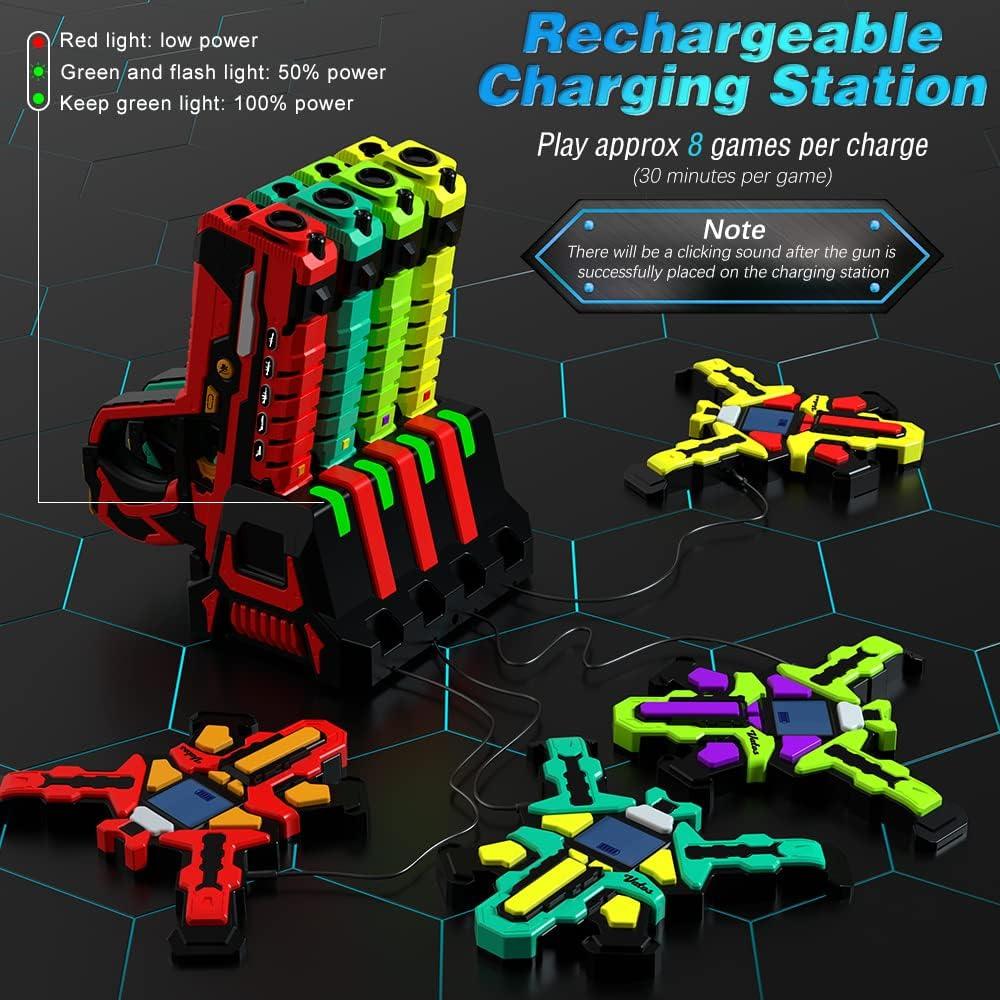 Conjunto de 4 Pistolas Láser Recargables VATOS con Chalecos