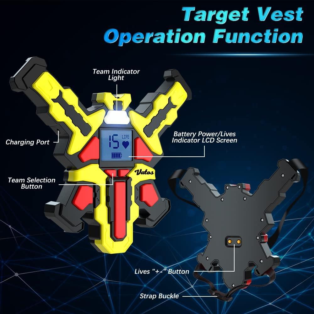 Conjunto de 4 Pistolas Láser Recargables VATOS con Chalecos