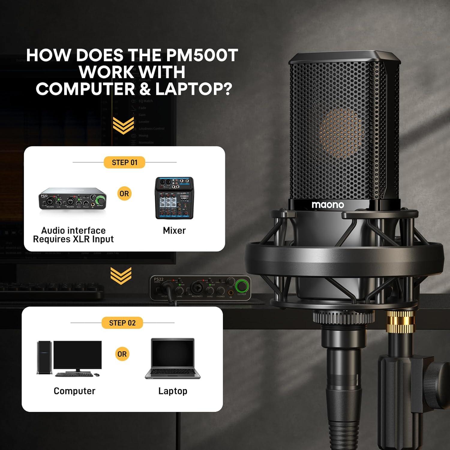 Micrófono de Condensador XLR Maono PM500 Cardioide 34mm