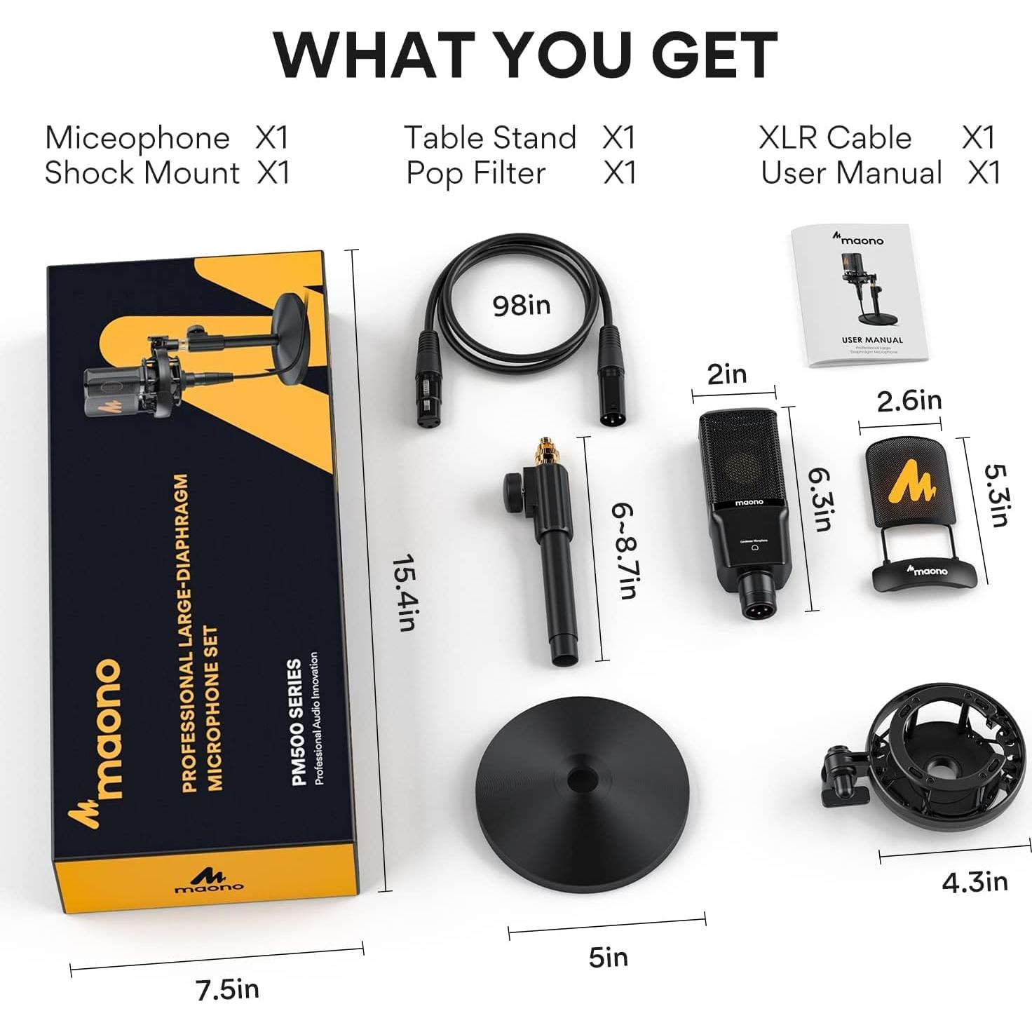Micrófono de Condensador XLR Maono PM500 Cardioide 34mm