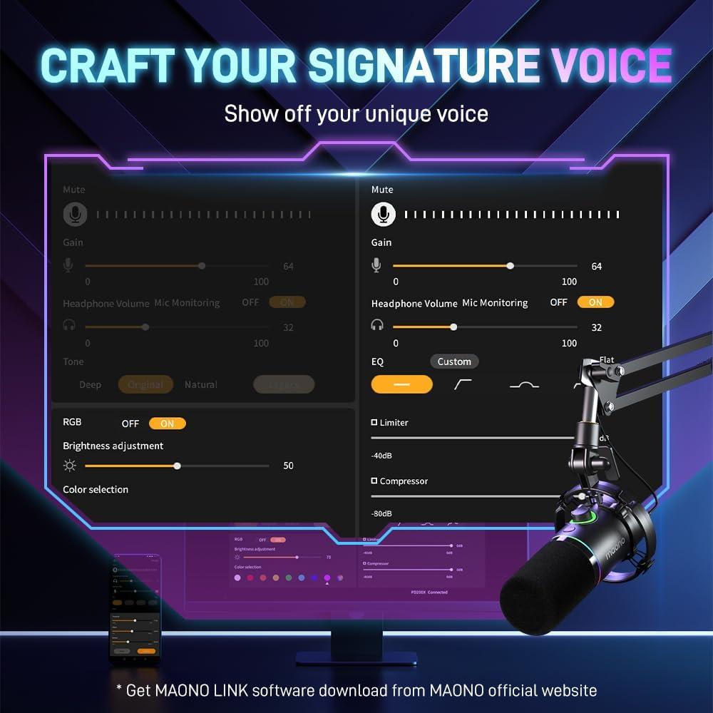 Micrófono Dinámico MAONO PD200X USB/XLR con RGB y Control