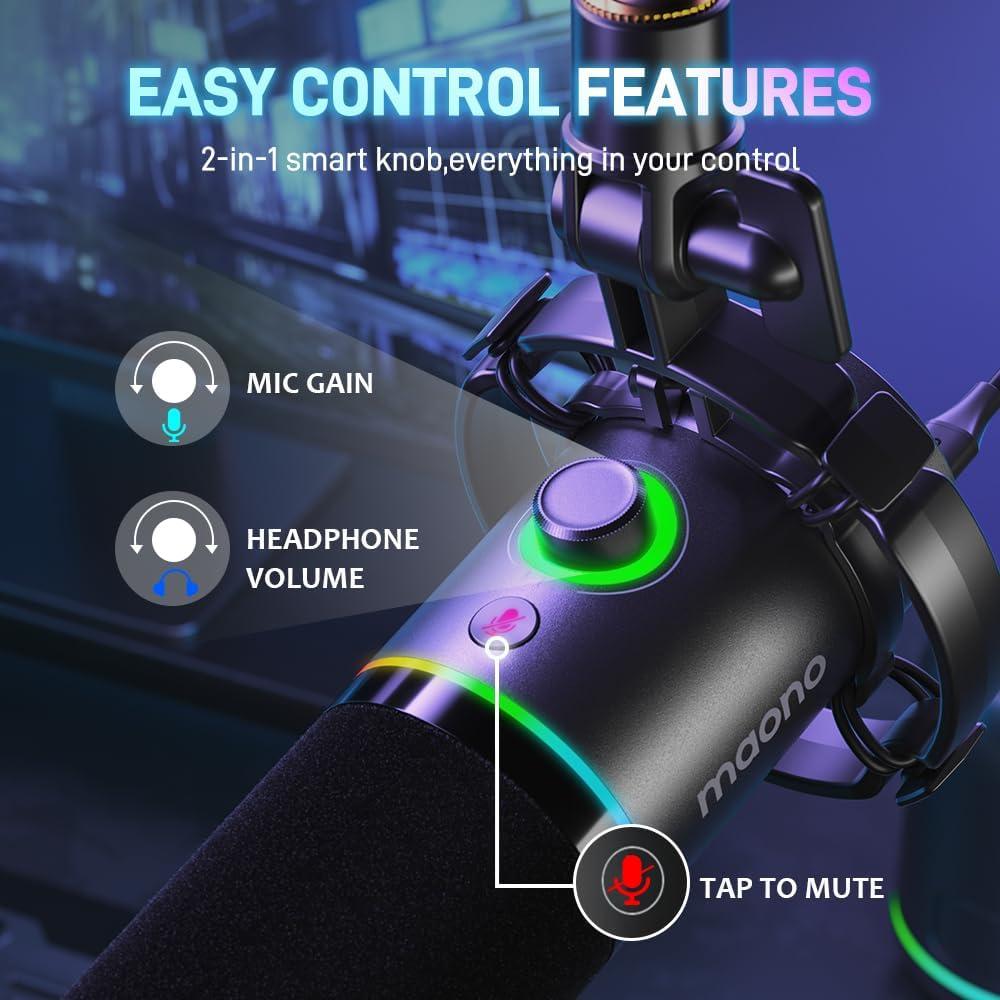 Micrófono Dinámico MAONO PD200X USB/XLR con RGB y Control